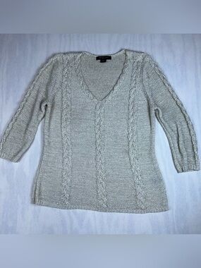 August Silk Cream Cable-Knit V-Neck lightweight Sweater Size: XL